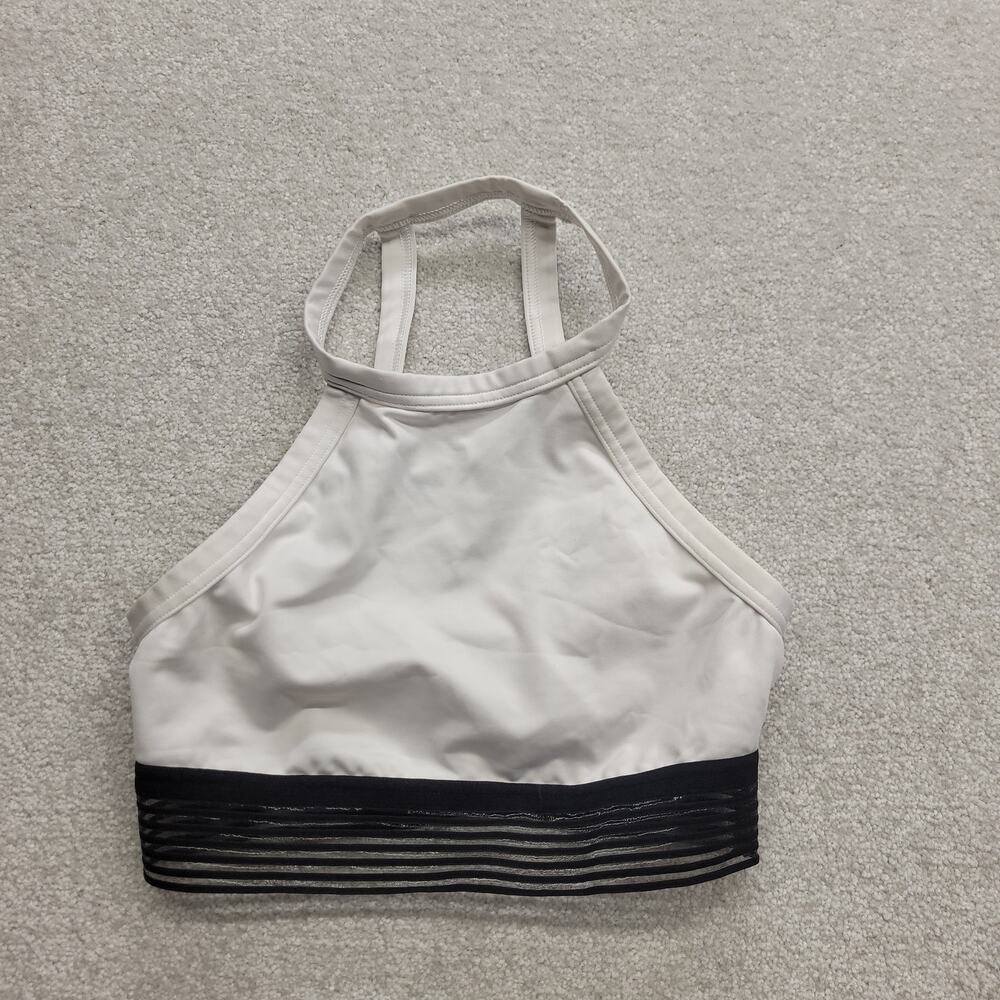 Victoria Sport High Neck Sports Bra Womens XS Cream Black Strappy